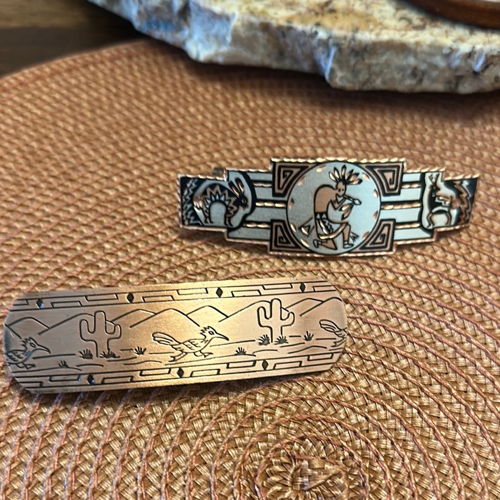 Copper Southwestern Design Hair Barrettes -set of 2